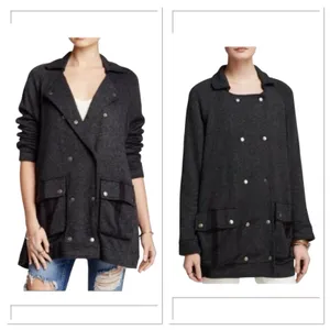 Free People Jacket Womens Size XS Dark‎ Gray Slouchy Pea Coat Anorak Linen Blend thumbnail 2
