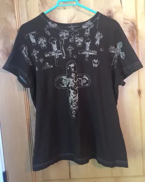 Hurley Dark Brown Crosses Crew Neck TEE EUC L thumbnail 3