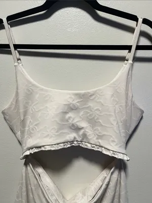 LOVESHACKFANCY Ergo Bow Jacquard Active Cutout Tennis Dress White, Size M thumbnail 4