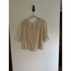 Joie Blouse Cream S Womens Ruffle V-Neck Sheer Chiffon Romantic Flowy Ivory thumbnail 8