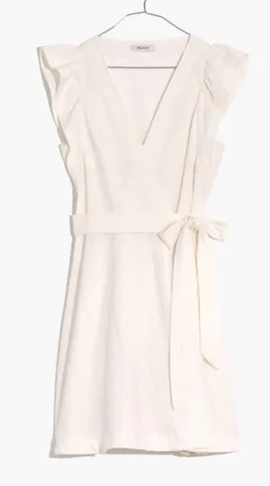 NWT Madewell Ruffle-Sleeve Wrap Mini Dress Medium (color lighthouse) thumbnail 1