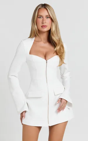 New Showpo Lausanne Mini Dress Sweetheart Neck Long Sleeve Zip Front Tulip Dress thumbnail 2