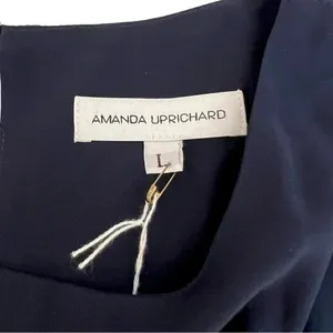 Amanda Uprichard Silk Cap Sleeve Pleated Shift Mini Dress Navy Blue Size L NEW thumbnail 6