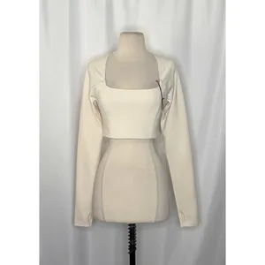 NWT!! GIRLFRIEND COLLECTIVE Kinsley Ivory Long Sleeve Cropped‎ Top Medium thumbnail 2