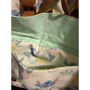 Disney Loungefly Stitch Floral Canvas Mini Backpack Cream Faux Leather Trim thumbnail 7