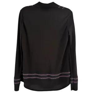 Roberto Cavalli Black Metallic Knit Long Sleeve Polo Shirt Women’s Size Large thumbnail 2