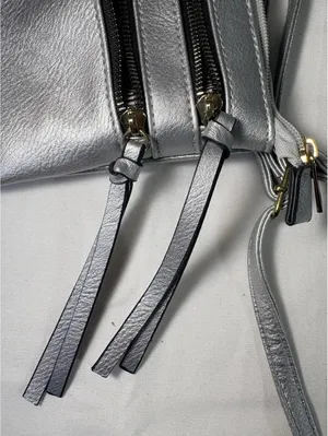 Silver Metallic Crossbody Bag Adjustable Strap Zipper Accents for Women thumbnail 5