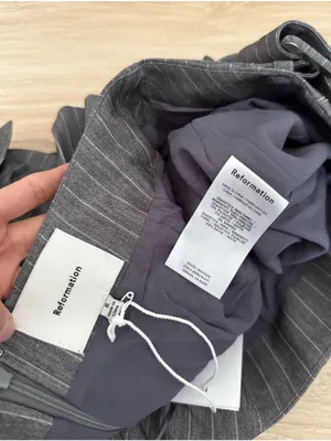 Reformation 6 NEW Brinley Mini Skirt Grey Stripe Academia Preppy Belted Grunge thumbnail 6