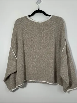 Free People XS Oversized Knit Pullover Sweater Beige Cream NWT thumbnail 3
