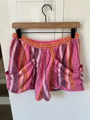 Free People Good Fortune Stripe Shorts in Berry Combo Pink NWT thumbnail 3