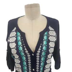 Anthropologie Tiny‎ Nadia Shirt Dress Button Embroidered Navy Blue Teal Size XS thumbnail 4