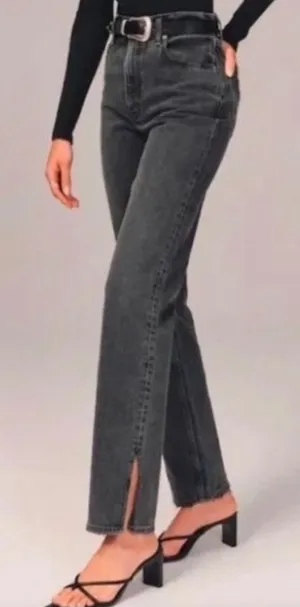 Abercrombie The 90’s Straight Ultra High Rise Split Hem Black Jeans, Size 29/8 thumbnail 1