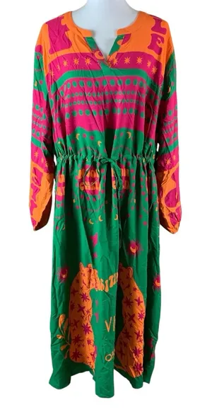 Angel‎ Of Style Boho Maxi Dress Bold Print Long Sleeve US 24 thumbnail 1