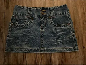 VTG Y2K Periscope Micro Mini Denim Jean Skirt Sz 5 thumbnail 1