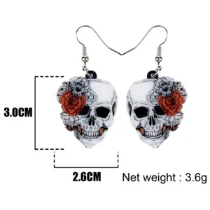Skull Rose Flower Earrings Gray thumbnail 4