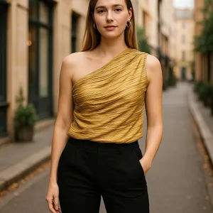 Joie‎ Womens Gold One Shoulder Pleated Top Small NEW thumbnail 2