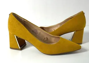Jones New York Mustard Vegan Suede Chunky Metallic Heel Pumps Size 6 thumbnail 2
