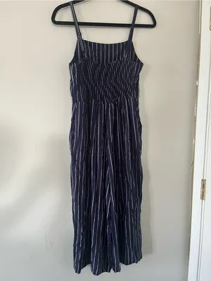 Old Navy Blue White Striped Wide Leg Jumpsuit Medium Coastal Nautical Beach thumbnail 5