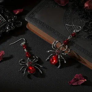 Spider Design With Red Faux Zircon Inlaid Dangle‎ Earrings Retro Goth Style thumbnail 7