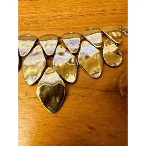 Hammered Like Flat Stones Gold Tone 16" Adjustable Necklace‎ Statement Piece thumbnail 9
