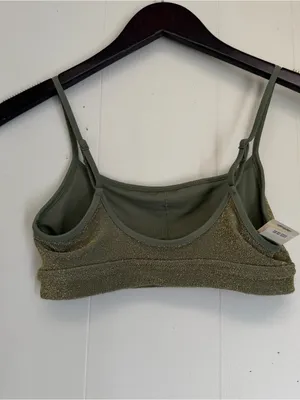 NWT AERIE Sparkle Straight Scoop Bikini Top Olive Green Size Small thumbnail 7
