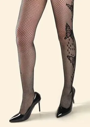 Butterfly Pattern Black Fishnet Tights, Hollow Out See-through Slim Fit Footed Pantyhose, Women's Stockings & Hosiery One Size 80% Polyamide 20% Spandex thumbnail 8