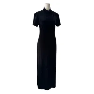 Vintage ‘90s Mica Black Velvet Mock Neck Short Sleeve Bodycon Maxi Dress thumbnail 5
