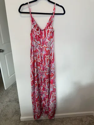 Pilyq Maxi Dress Size M/L Red Print Sleeveless V-Neck thumbnail 10