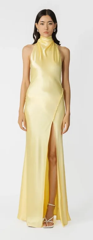 Sau Lee Penelope Backless Satin Gown in Popcorn Yellow 10 thumbnail 1