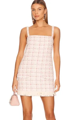 ALEXIS tweed fringe hem mini dress thumbnail 1