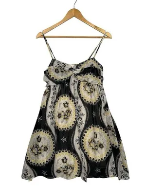 Free People Dress Womens Small Black Yellow Floral Babydoll Chiffon Festival thumbnail 1