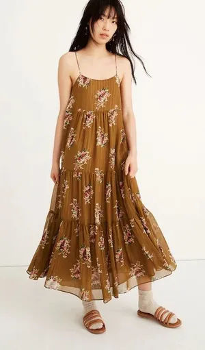 MADEWELL Cami Tier Midi Dress Metallic Classic Corsage Nosegay Floral Sz. 6 thumbnail 1