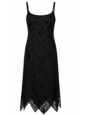 Vtg Black Velvet Burnout Midi Dress Medium Floral handkerchief hem Whimsigoth thumbnail 2