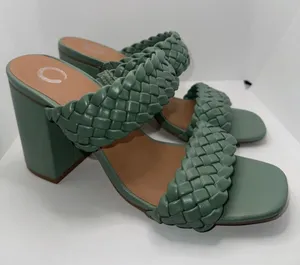 Cato Braided Block Heel Sandals Heels Green Women’s 9.5 thumbnail 1