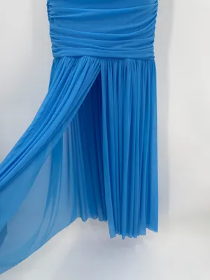 Formal Bodycon Dress Women’s S Blue Ruched Mesh One Shoulder Maxi-LAGSHIAN Brand thumbnail 5