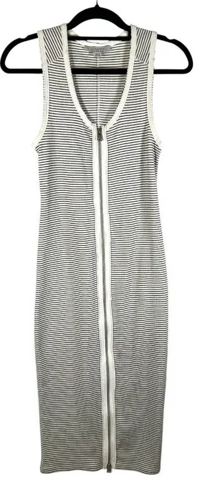 ALLSAINTS Womens Sz 6 Alicia Midi Striped Sleeveless Dress Ribbed Zip Front Goth thumbnail 1