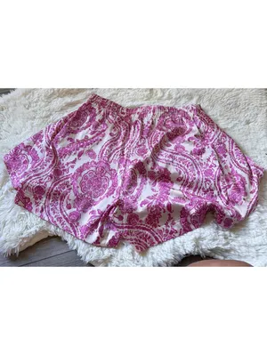 Lulus Satin Ivory Magenta Satin High-Waisted Boho Print Tie-Front Shorts X-Small thumbnail 4