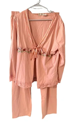 Rose Pink Cotton 2pc Pajama‎ Set Floral Lace Plus 1X Fairy Vintage Y2k Coquette thumbnail 1