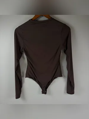 Skims Long Sleeve Crew Neck Cocoa Bodysuit Stretch Snap Closure Women's Size L thumbnail 2