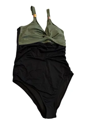Olive & Black Twist-Front One-Piece Swimsuit thumbnail 4