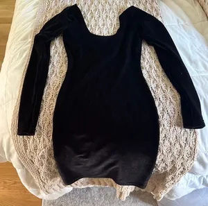 American Apparel Long sleeve black velvet scoop back dress thumbnail 1