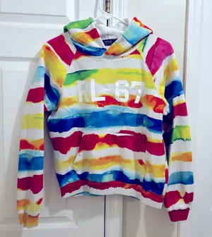 Ralph Lauren Watercolor Striped Rainbow Tie Dye Hoodie Size Large *no string thumbnail 1