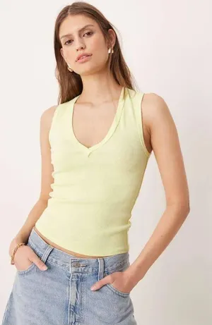 Free People Neria Rib Tank -Lemon Water thumbnail 1