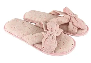 Womens Slide Slippers Strappy Fabric Bow Heathered Pink Slip On 38/39 US 7/8 thumbnail 1
