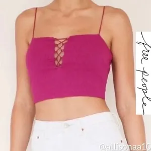 FREE PEOPLE lace up crop top pink thumbnail 1