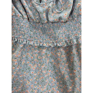 Light Blue Floral Smocked Mini Dress Ruffle Sleeve Women Small H2F367‎ thumbnail 5