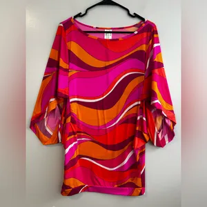 NWT Trina Turk Vivid Vista Pink/Orange Cover Up Mini Swim Tunic Dress Size Small thumbnail 2
