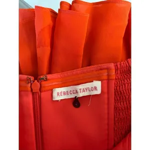 Rebecca Taylor Strapless Silk Cocktail Dress Orange Pleated Skirt Women’s 4 thumbnail 2