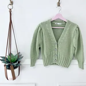 Zara Light Green Jeweled Cardigan Sweater Knit Size S Cottagecore Soft Girl Boho thumbnail 2
