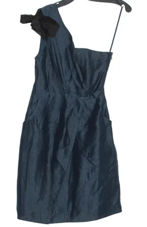 NEW Va Et Vien Dress One Shoulder Linen Silk Cottage Dark Academia HOCO Blue 2 thumbnail 1